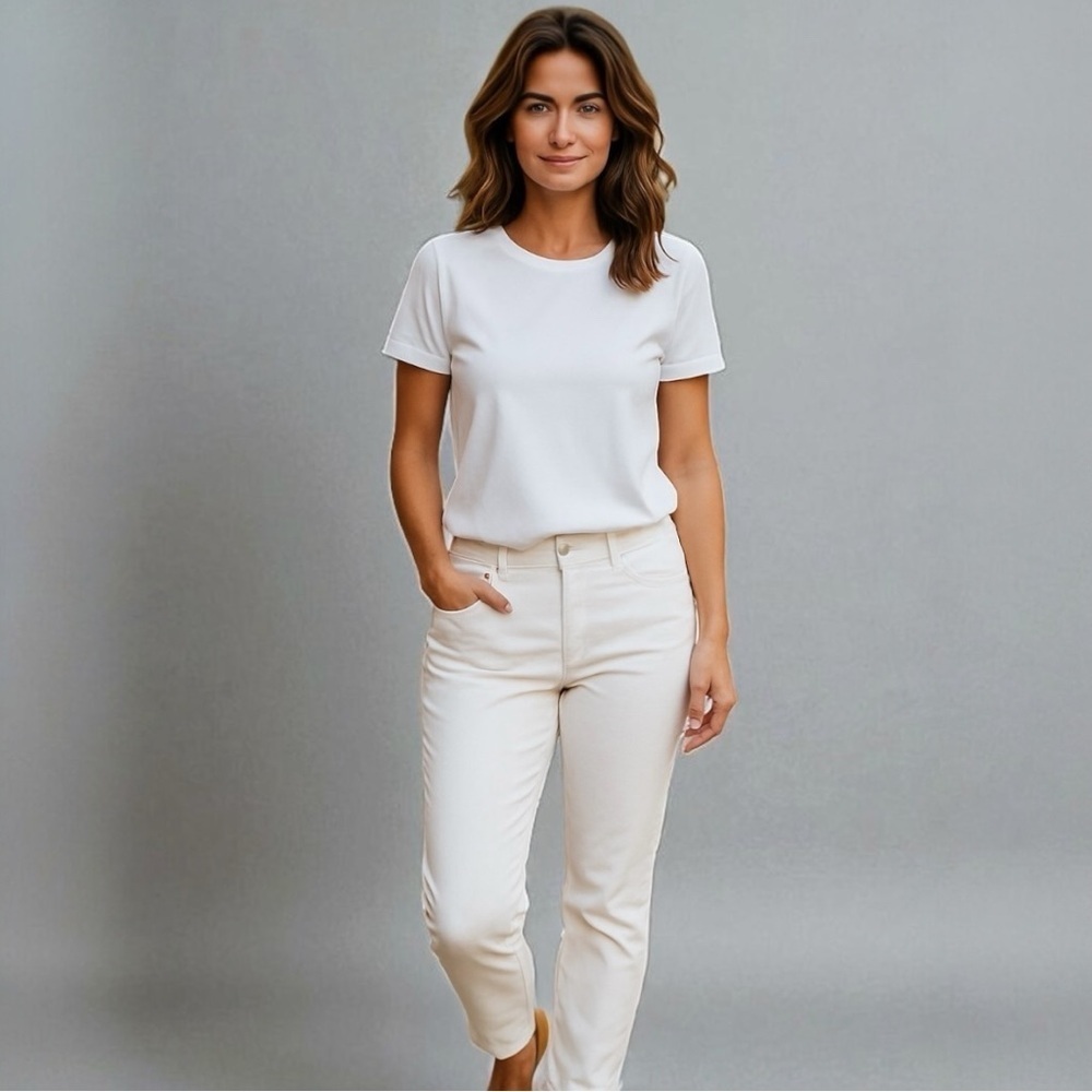 Nine West Women's Straight Leg Jeans in Cream, Plus Size 18